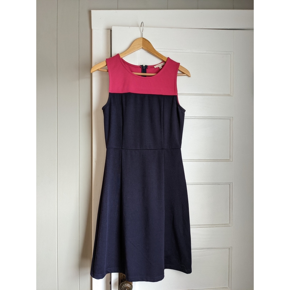 Pink and navy A-line dress